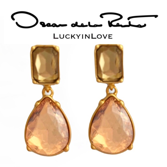 Oscar de la Renta • Neutral Oversized Square & Teardrop Crystals Drop Earrings